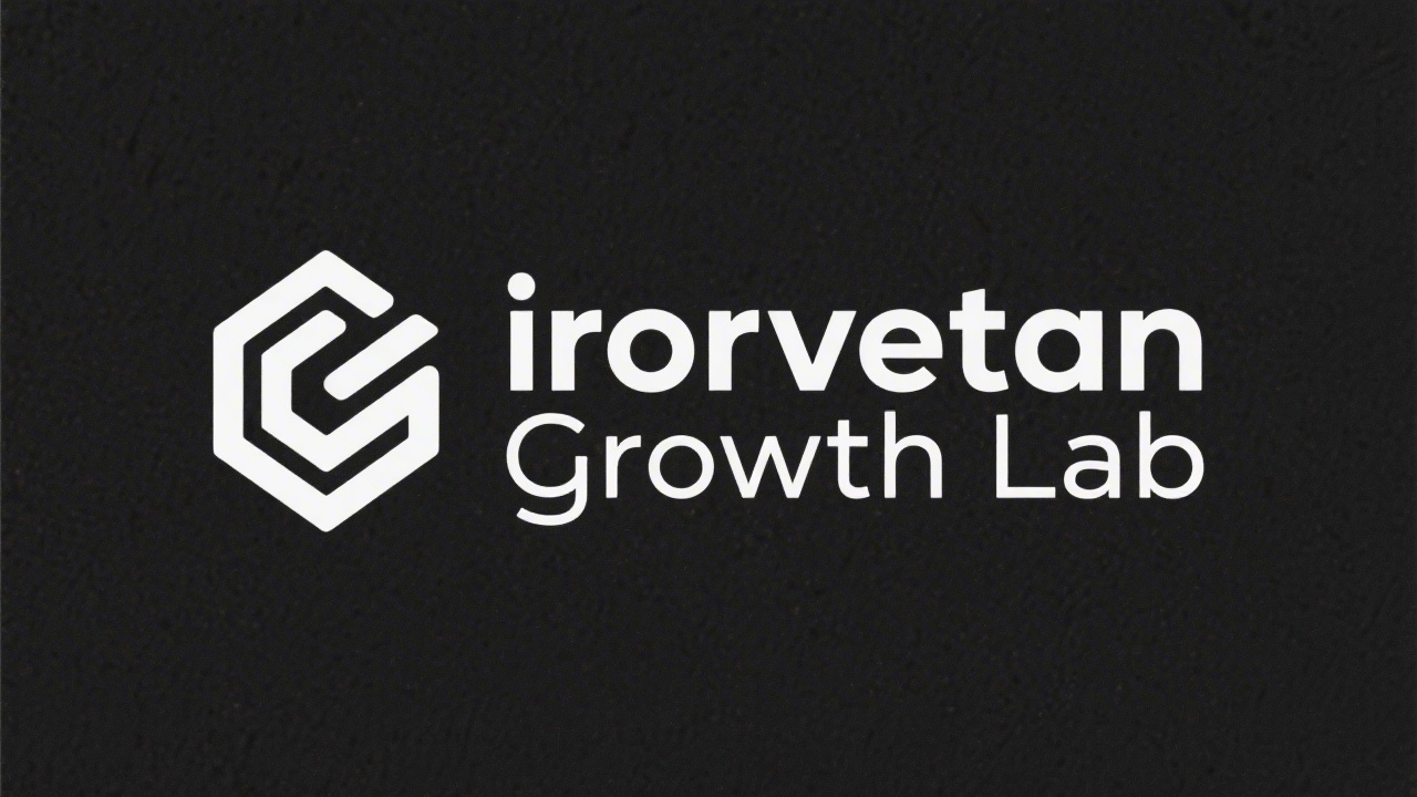 Minimal geometric wordmark logo reading Irorivetan Growth Lab in clean sans-serif lettering, simple flat shape for a professional tech education brand